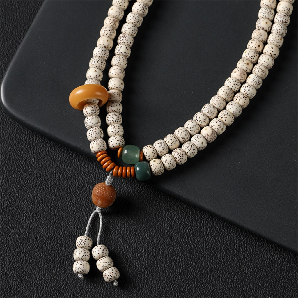 Letitdao 108-Piece Hainan Star & Moon Bodhi Seeds Mala - Natural Finish Healing Bracelet