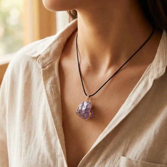 Letitdao Raw Amethyst Energy Unfiltered A Raw Stone Pendant Necklace Directly Connected to Earth's Power