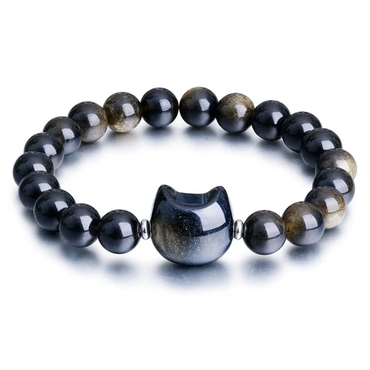 Letitdao Your Feline Energy Ally Bracelet of Love (Rose Quartz) & Courage (Tiger's Eye) with Adorable Cat Beads