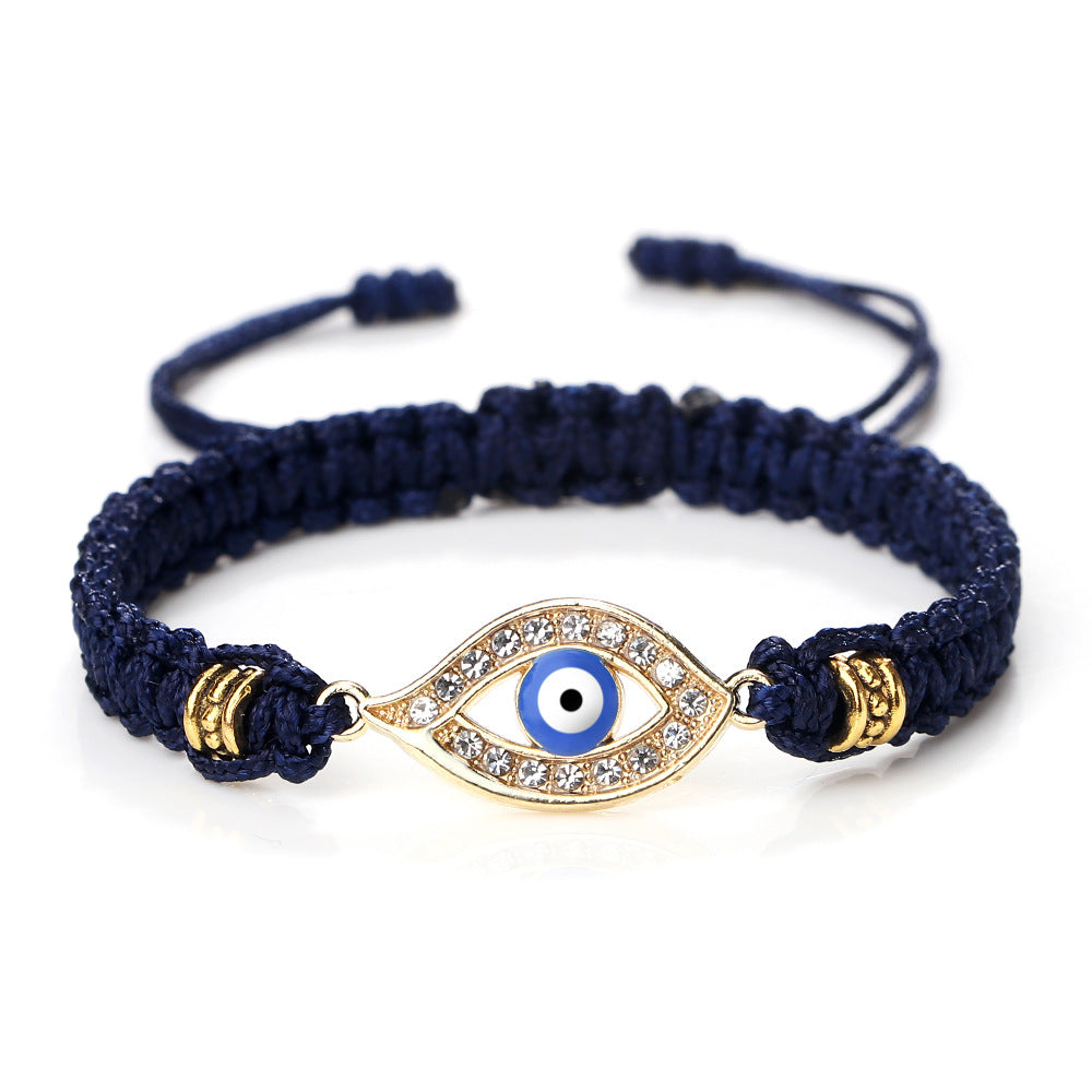Letitdao Blue Diamond Devil Eye Red Rope Hand-Woven Bracelet
