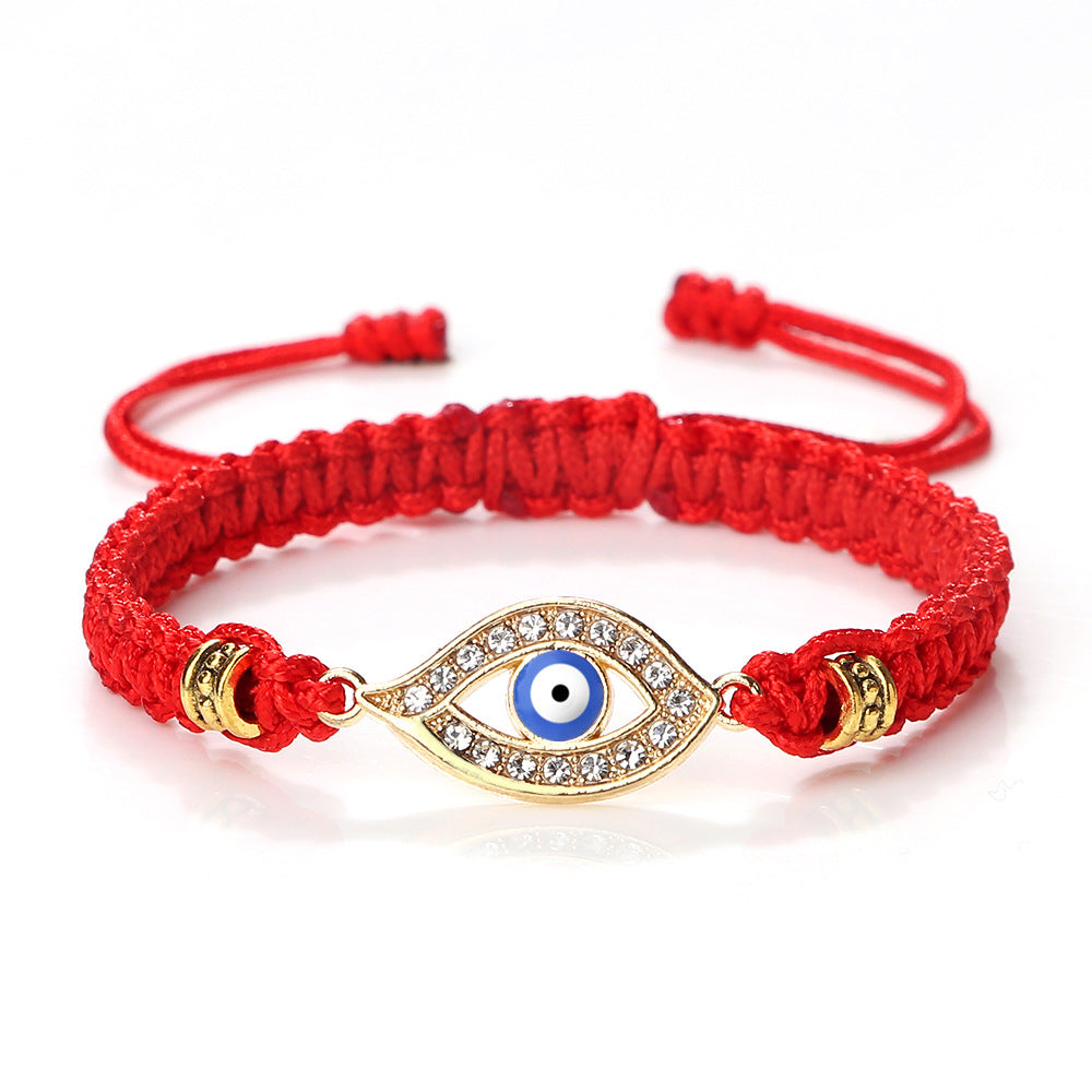 Letitdao Blue Diamond Devil Eye Red Rope Hand-Woven Bracelet