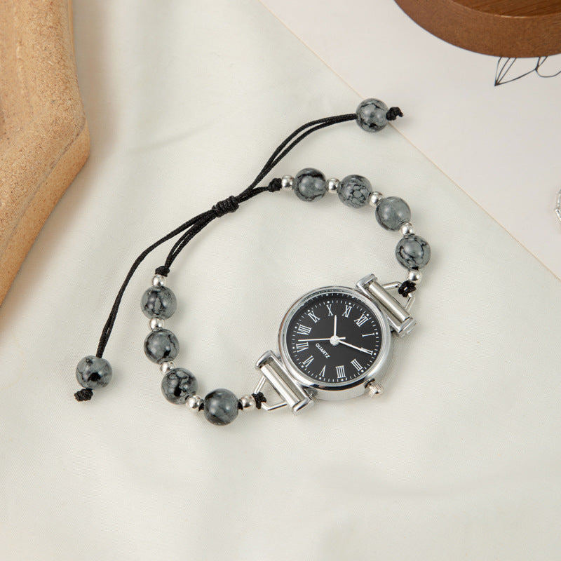 $9.9 Includes All Fees-Letitdao Vintage Silver Charm Watch Bracelet Black Wrist Watch Statement Button Bead Bracelet Chain Bracelet for Women Christmas gift for Her