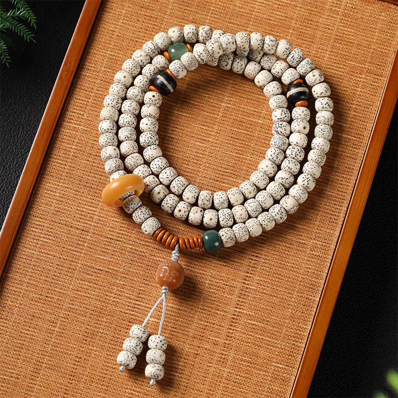 Letitdao 108-Piece Hainan Star & Moon Bodhi Seeds Mala - Natural Finish Healing Bracelet