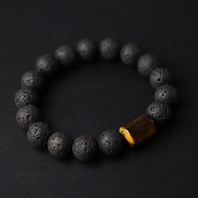 Letitdao Lava Rock Ebony Wood Tiger Eye Support Healing Bracelet