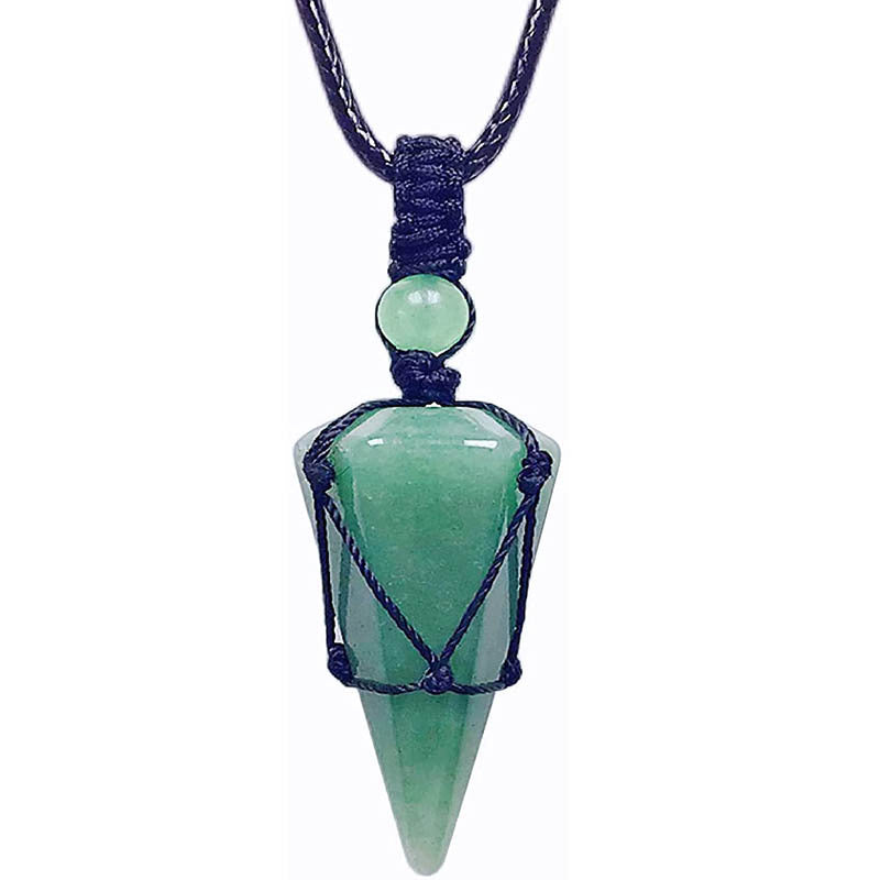 Letitdao Natural Stone Pointed Net Pocket Hexagonal Pillar Pendant Necklace(35MMX21MM)