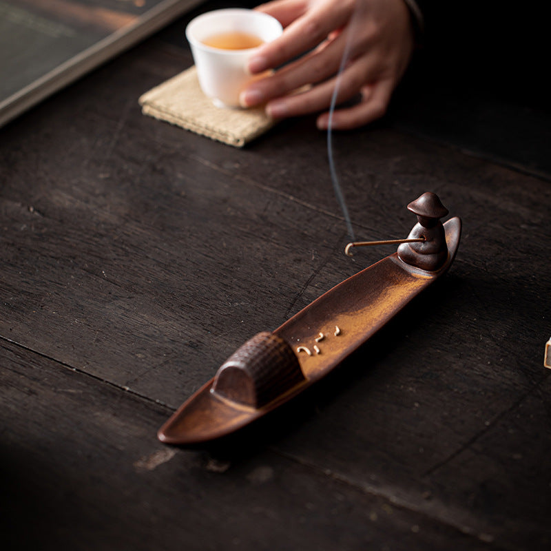 Letitdao A Lonely Fisherman Afloat Ceramic Healing Incense Burner