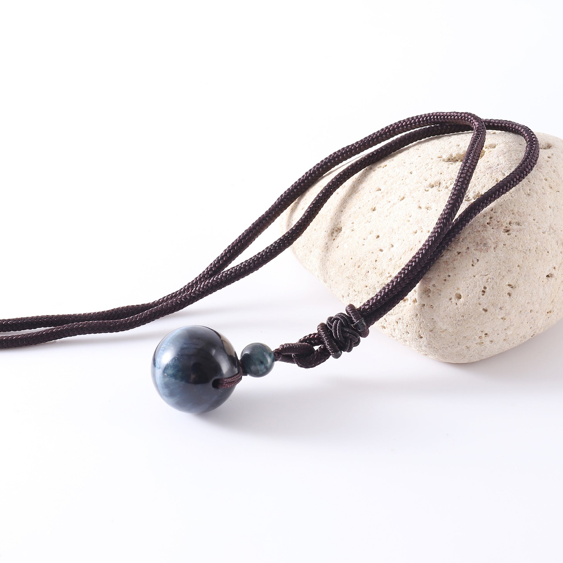Letitdao Natural Stone & Obsidian Round Beads Lucky Necklace