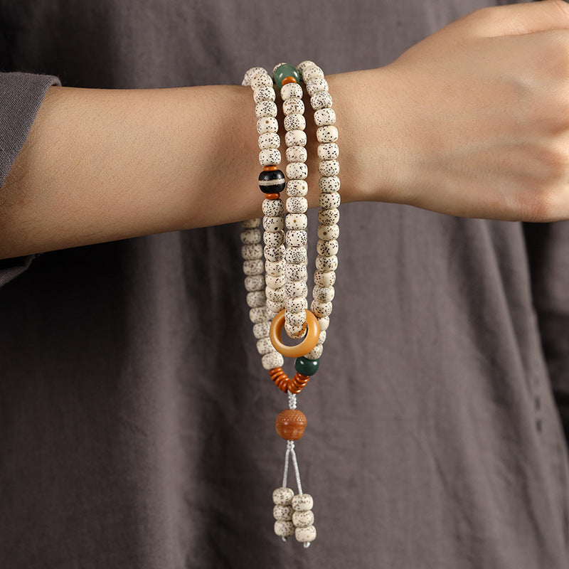 Letitdao 108-Piece Hainan Star & Moon Bodhi Seeds Mala - Natural Finish Healing Bracelet