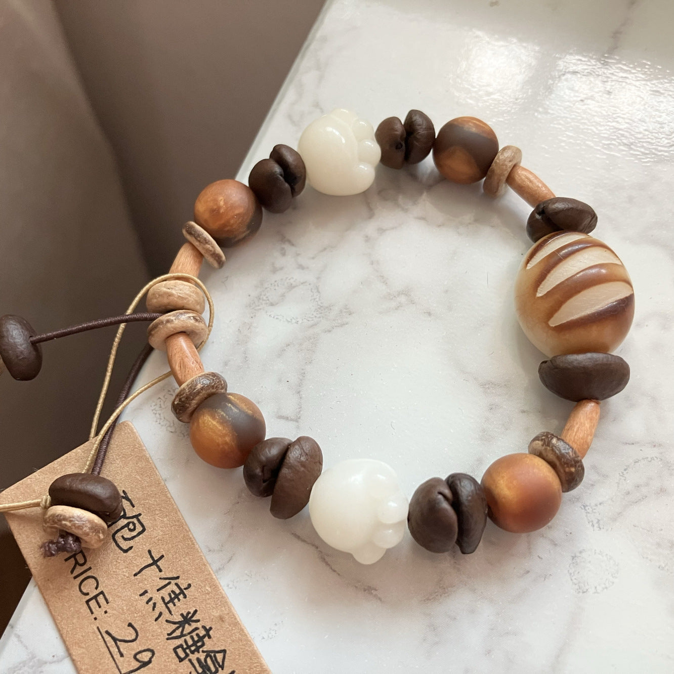 Letitdao Anxiety Relief Bracelet Bohemian Beaded Jewelry With Coffee & Bread & Bodhi Unique Gift for Best Friends