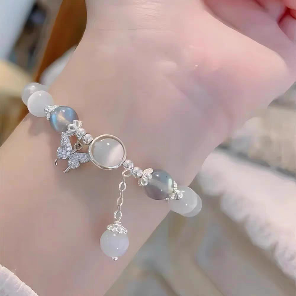 Letitdao Cat's Eye Crystal Bow Bracelet