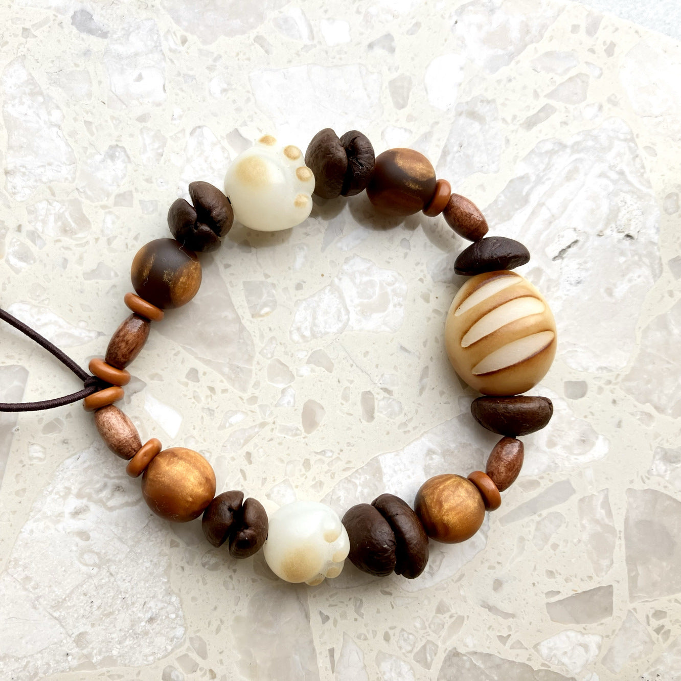 Letitdao Anxiety Relief Bracelet Bohemian Beaded Jewelry With Coffee & Bread & Bodhi Unique Gift for Best Friends