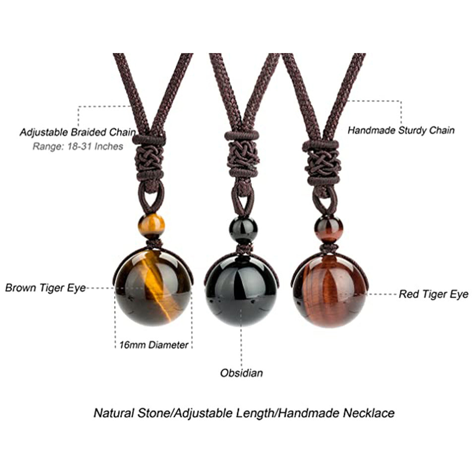 Letitdao Natural Stone & Obsidian Round Beads Lucky Necklace