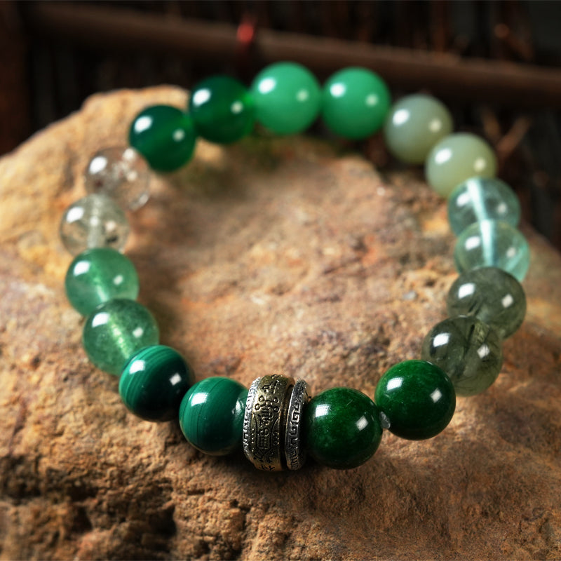 Buddha Stone Five Elements Gold & Wood & Water & Fire & Earth Crystal Lucky Bracelet