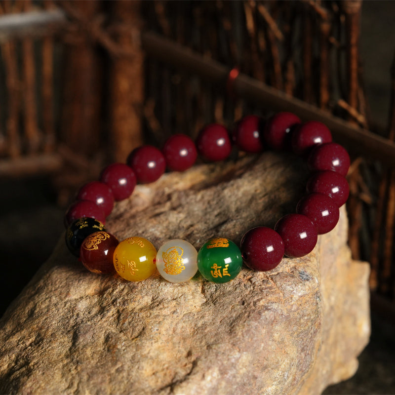 Letlt Dao Natural Five-Way Fortune God Good Luck Pendant Cinnabar Blessing Bracelet