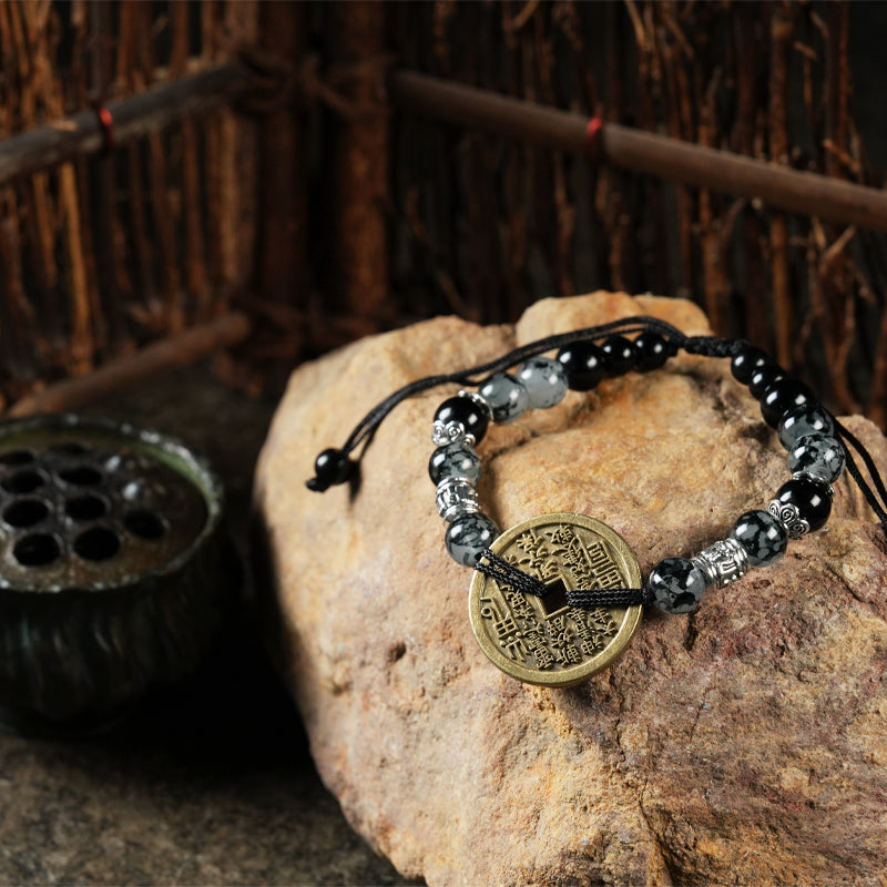 Zen Style Feng Shui Coin Bracelet Tai Chi Bagua Ancient Coin String Gift for Loved Ones