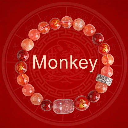 Zodiac Fortune Bracelet Adorned With Sacred Cinnabar & Natural Crystal & Legendary Pi Xiu