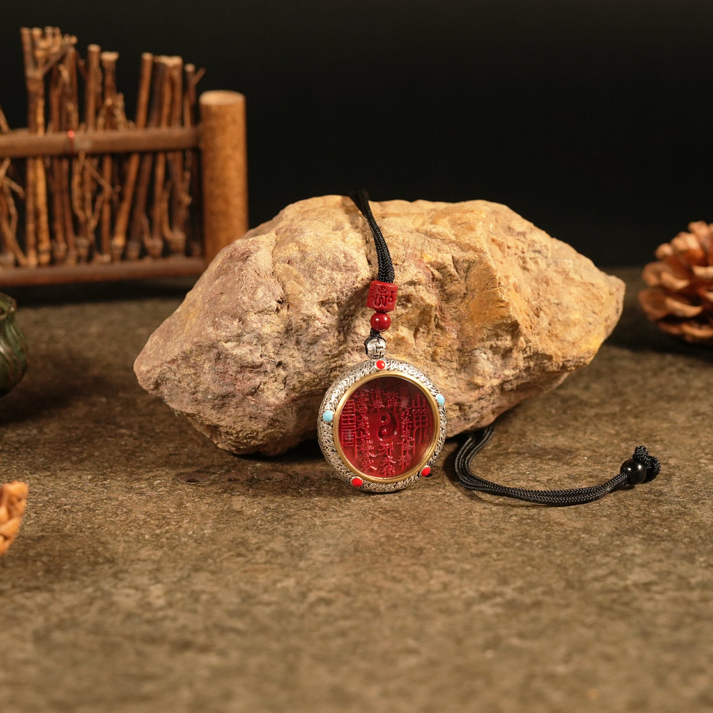 Letitdao Spinning Talisman Coin Pendant Cinnabar Infused Guardian Necklace for Protection & Positive Energy