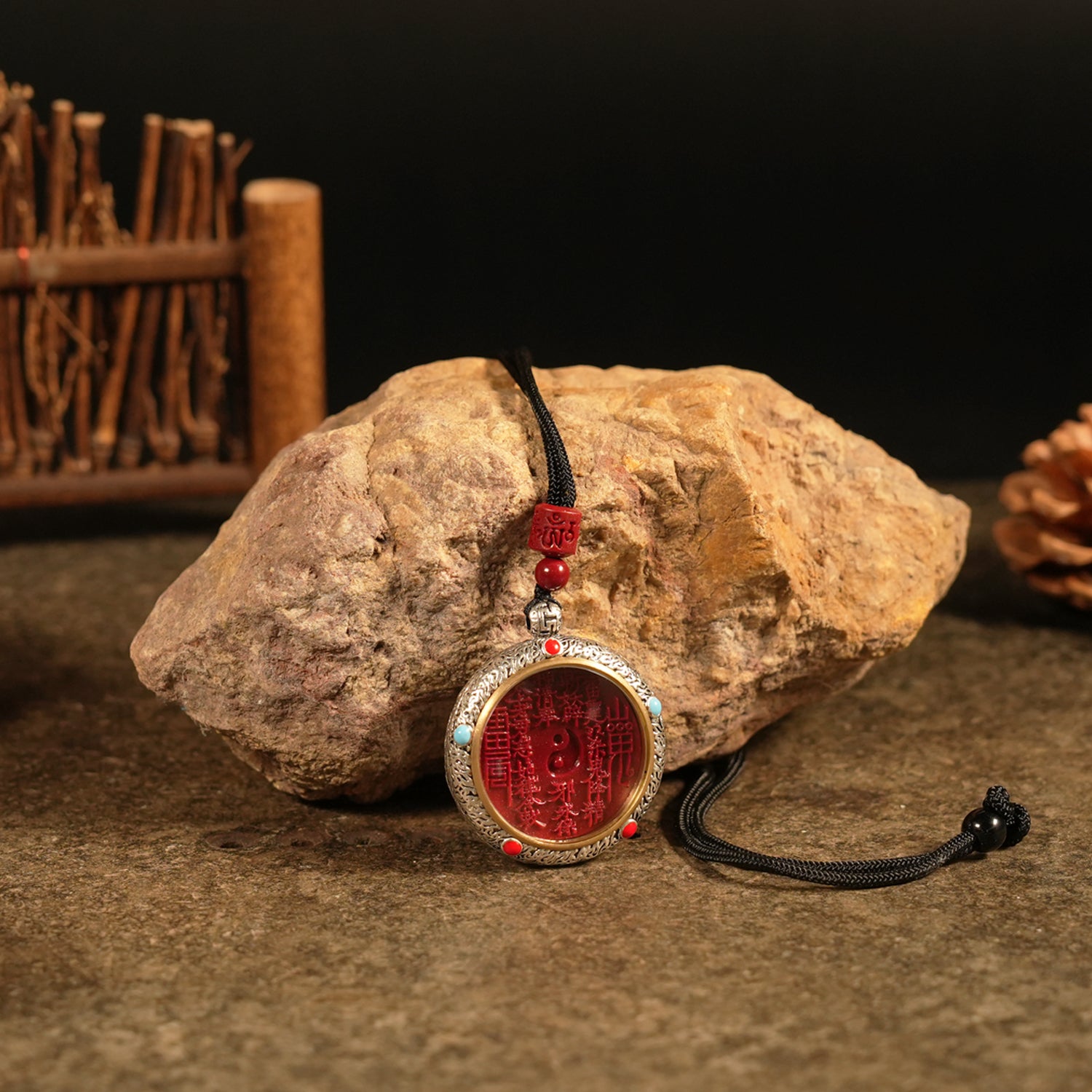 Letitdao Spinning Talisman Coin Pendant Cinnabar Infused Guardian Necklace for Protection & Positive Energy