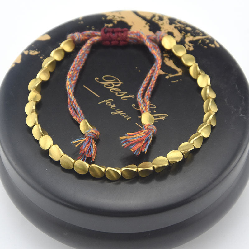 Letitdao Mindfulness Balanc Energy Healing Lucky Wealth Bracelet Tibetan Copper Beads Healing Luck Bracelet