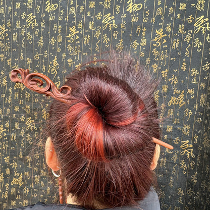 Letitdao Taoist Ceremonial Hairpin Sacred Jujube Wood with Dragon & Phoenix Design Five Elements Spiritual Gift
