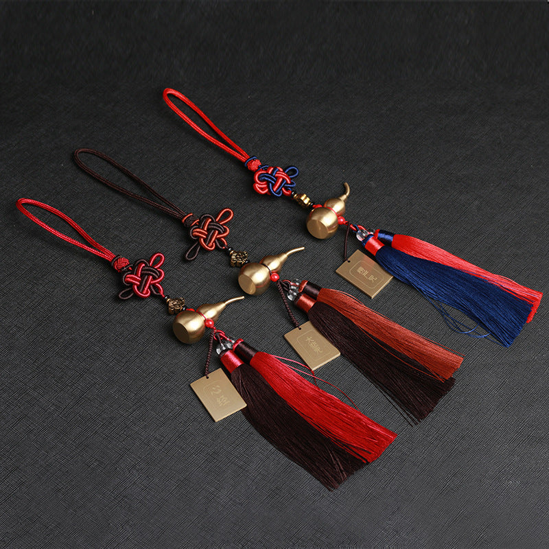 Letitdao Vintage Copper Prayer Wheel Car Ornament Lucky Gourd with Ancient Coins Charm for Home Decor & Auto Accessories