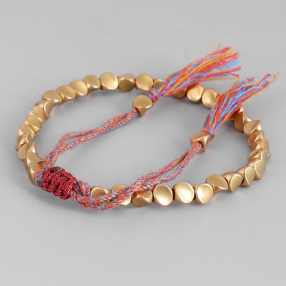 Letitdao Mindfulness Balanc Energy Healing Lucky Wealth Bracelet Tibetan Copper Beads Healing Luck Bracelet