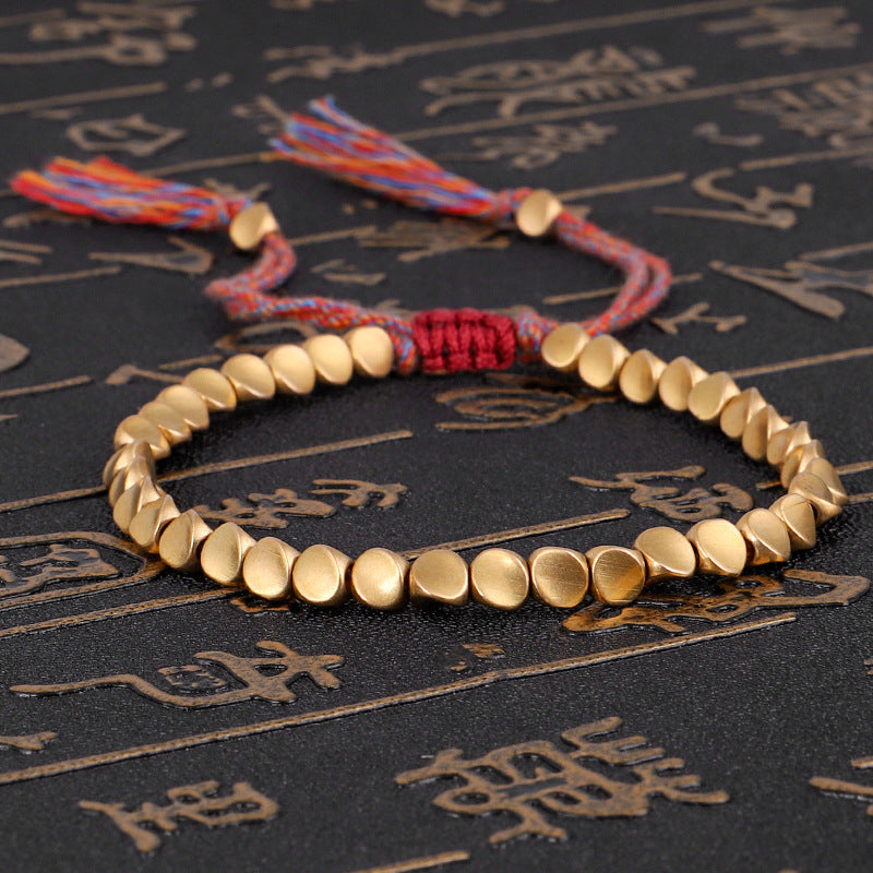 Letitdao Mindfulness Balanc Energy Healing Lucky Wealth Bracelet Tibetan Copper Beads Healing Luck Bracelet