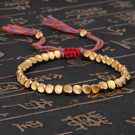 Letitdao Mindfulness Balanc Energy Healing Lucky Wealth Bracelet Tibetan Copper Beads Healing Luck Bracelet