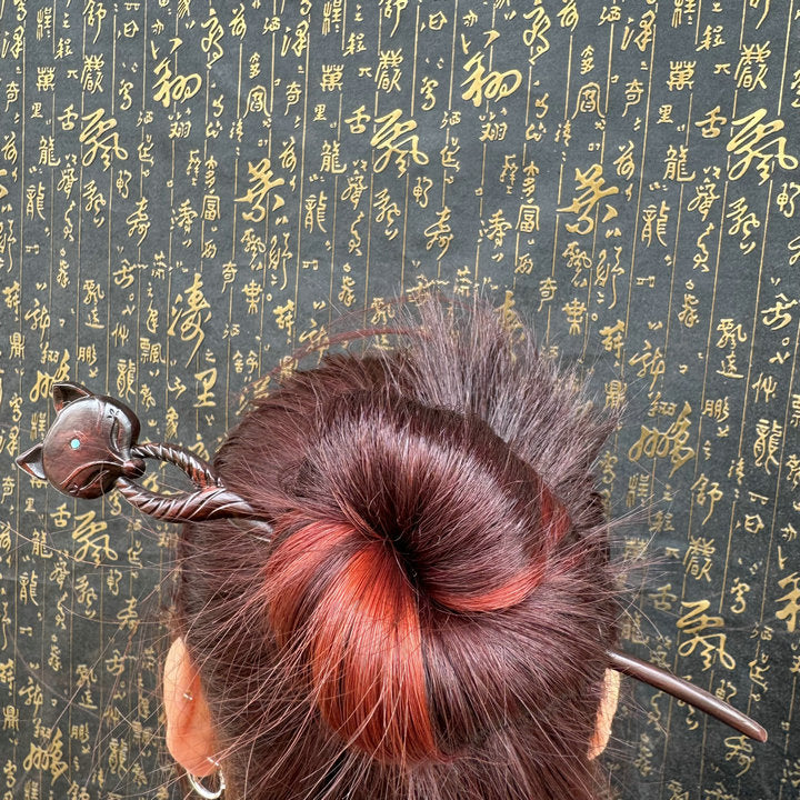 Letitdao Taoist Ceremonial Hairpin Sacred Jujube Wood with Dragon & Phoenix Design Five Elements Spiritual Gift