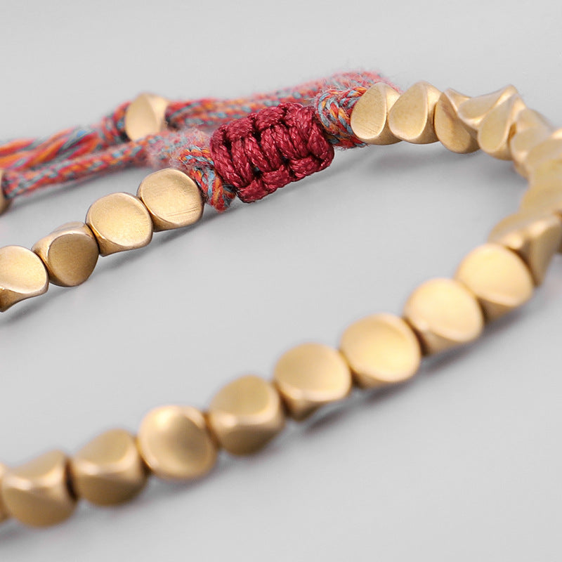 Letitdao Mindfulness Balanc Energy Healing Lucky Wealth Bracelet Tibetan Copper Beads Healing Luck Bracelet