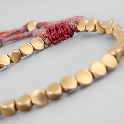 Letitdao Mindfulness Balanc Energy Healing Lucky Wealth Bracelet Tibetan Copper Beads Healing Luck Bracelet