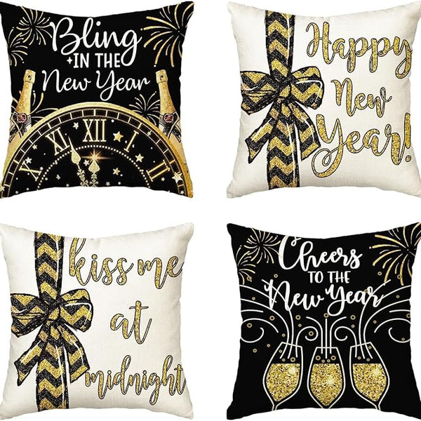 Letitdao New Year Cheer Pillow Covers Celebration Set for Sofa & Home Decor Festive Ambient System