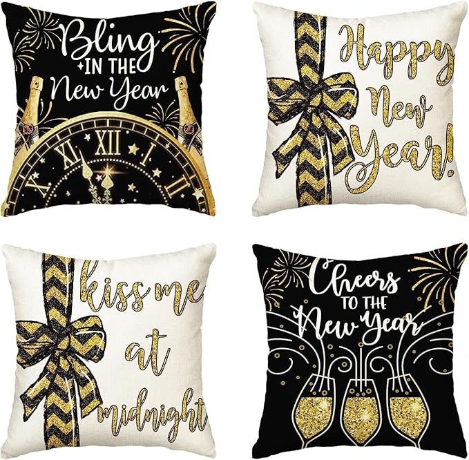Letitdao New Year Cheer Pillow Covers Celebration Set for Sofa & Home Decor Festive Ambient System