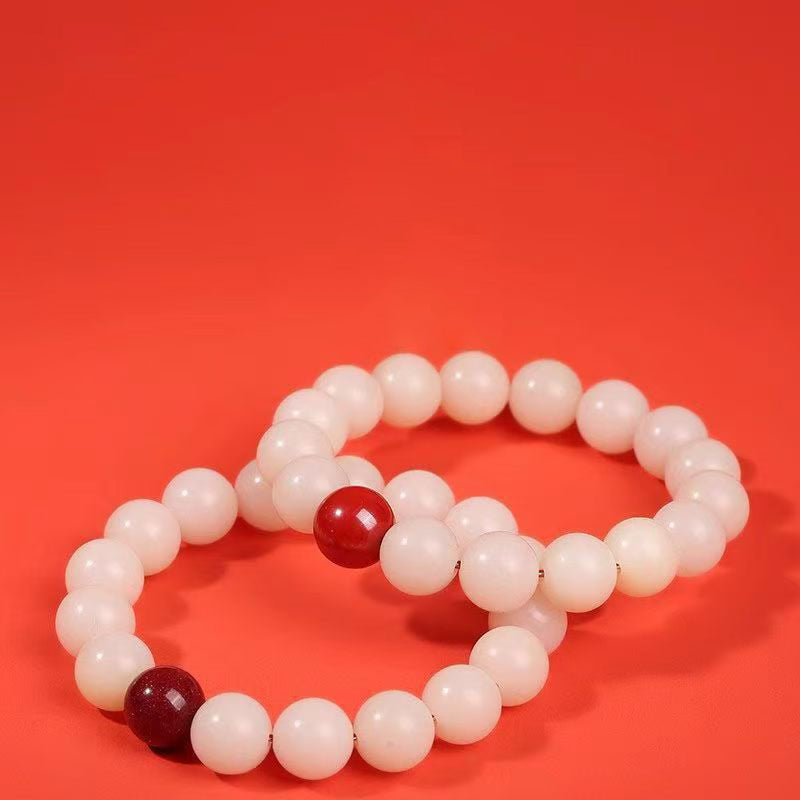 Letitdao Natural White Bodhi & Cinnabar Bracelet Organic Polished Seed Beads Boho Chic Adjustable Jewelry