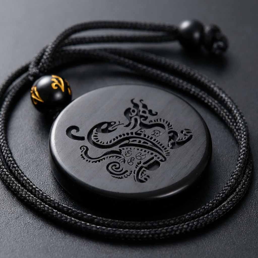 Letitdao Career Flow & Strategic Wisdom Pendant Black Obsidian “Xuanwu” Tortoise-Snake for Water Element Energy