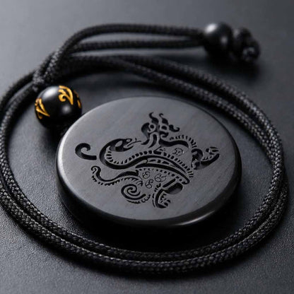 Letitdao Career Flow & Strategic Wisdom Pendant Black Obsidian “Xuanwu” Tortoise-Snake for Water Element Energy
