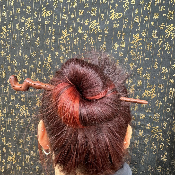 Letitdao Taoist Ceremonial Hairpin Sacred Jujube Wood with Dragon & Phoenix Design Five Elements Spiritual Gift