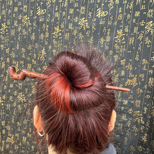 Letitdao Taoist Ceremonial Hairpin Sacred Jujube Wood with Dragon & Phoenix Design Five Elements Spiritual Gift