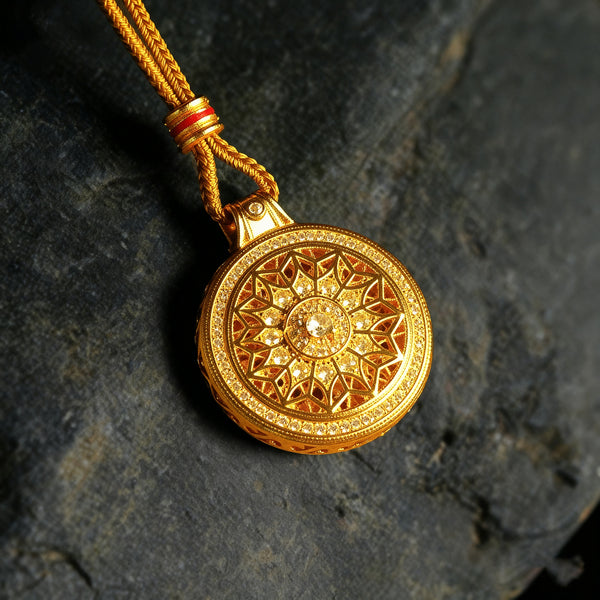 Letlt Dao Rose Gold Compass Pendant Necklace Hollow Design with Diamonds Versatile Ancient Style Jewelry