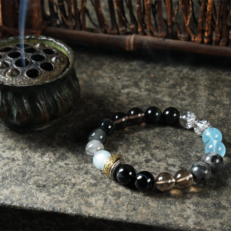 Buddha Stone Five Elements Gold & Wood & Water & Fire & Earth Crystal Lucky Bracelet