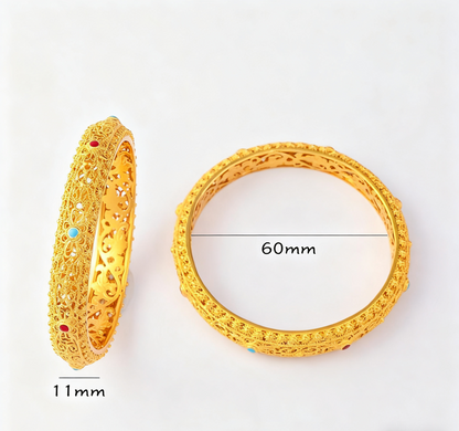 Letlt Dao Vintage Gold Cuff Bangle Hollow Filigree Wealth Bracelet in Gold-Tone Alloy Palace Style Jewelry Gift