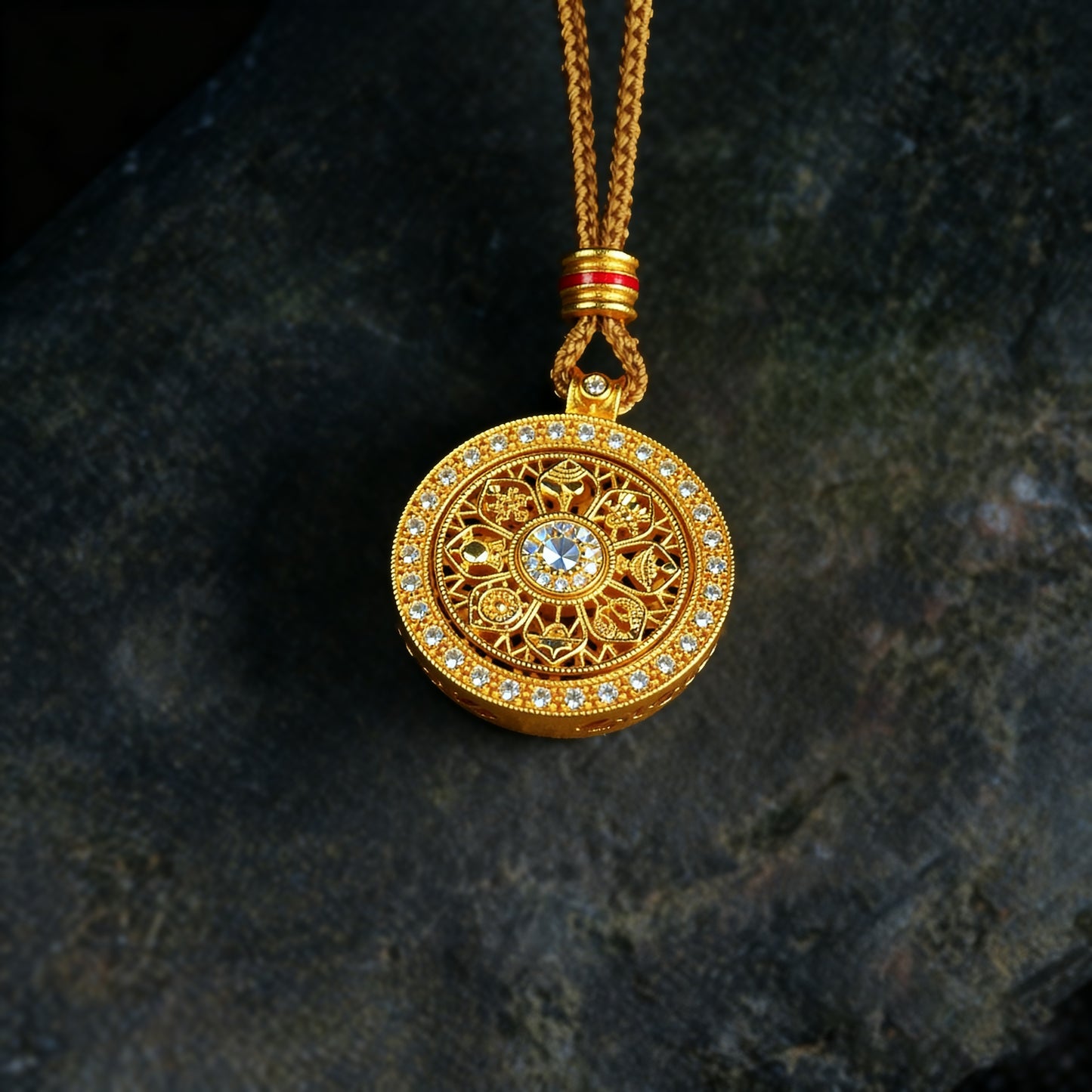 Letlt Dao Rotating Eight Treasures Compass Pendant Minimalist Diamond Necklace for Wealth & Abundance