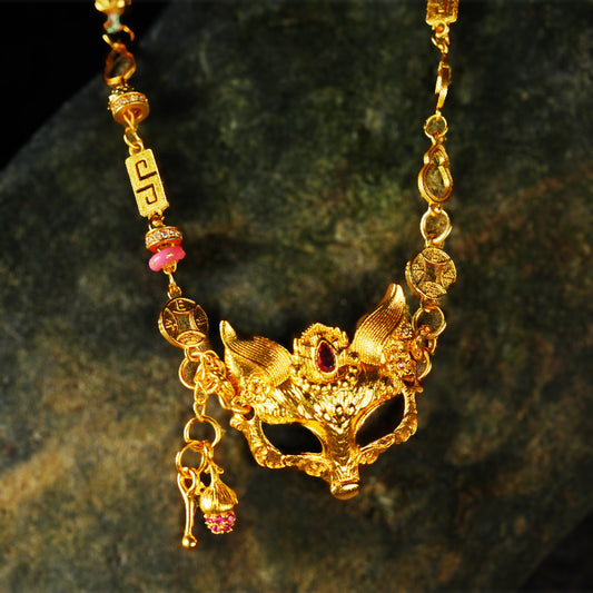 Letlt Dao Y2K Gothic Fox Mask Choker Gold Plated Adjustable Animal Spirit Necklace Unique Gift for Her