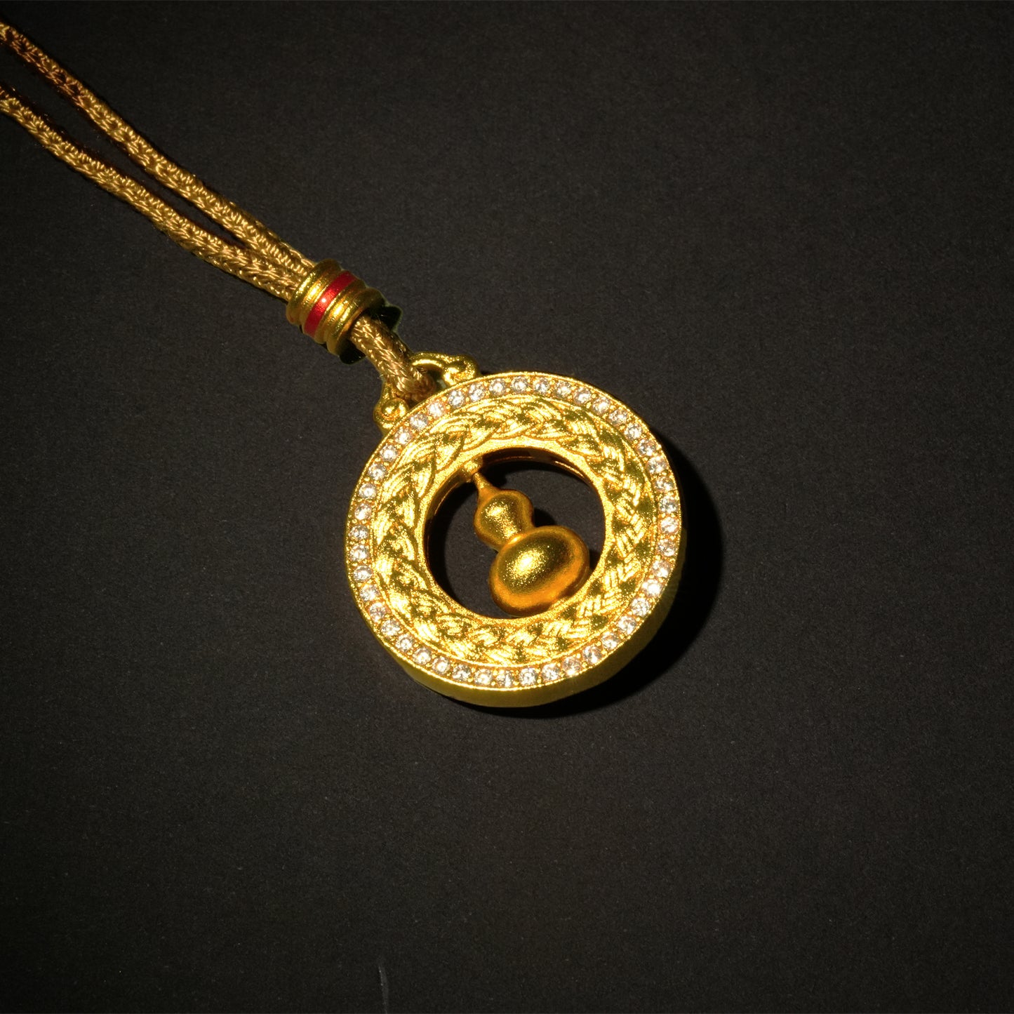 Letlt Dao Rotating Compass Necklace Gold-Tone Alloy with Diamond Wheat Ear & Gourd Pendant for Protection