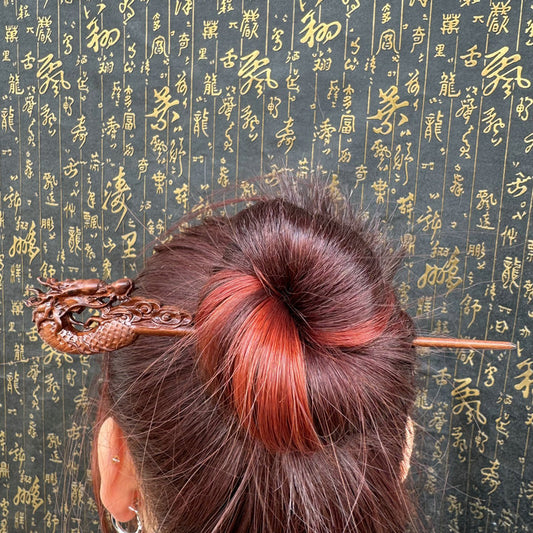 Letitdao Taoist Ceremonial Hairpin Sacred Jujube Wood with Dragon & Phoenix Design Five Elements Spiritual Gift