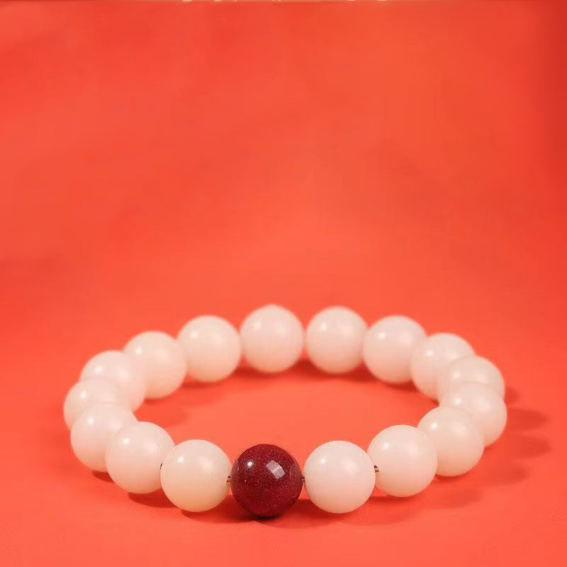 Letitdao Natural White Bodhi & Cinnabar Bracelet Organic Polished Seed Beads Boho Chic Adjustable Jewelry