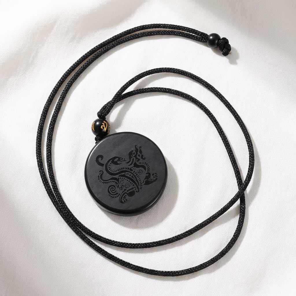 Letitdao Career Flow & Strategic Wisdom Pendant Black Obsidian “Xuanwu” Tortoise-Snake for Water Element Energy