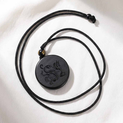 Letitdao Career Flow & Strategic Wisdom Pendant Black Obsidian “Xuanwu” Tortoise-Snake for Water Element Energy