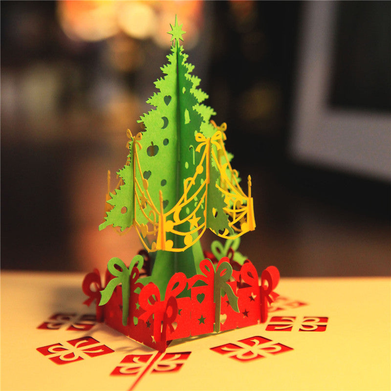 Letitdao 3D Christmas Pop-up Card Golden Tree Design for Student Gifts Interactive Holiday Art