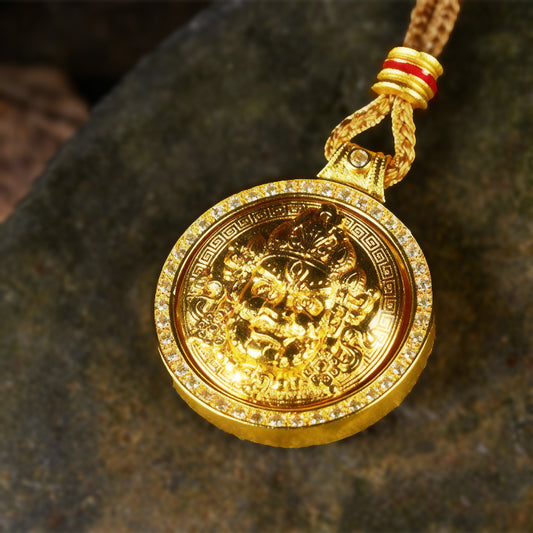 Letlt Dao Pixiu Necklace with Compass Vintage Gold Plated Pendant with Unicorn & Diamond for Good Luck